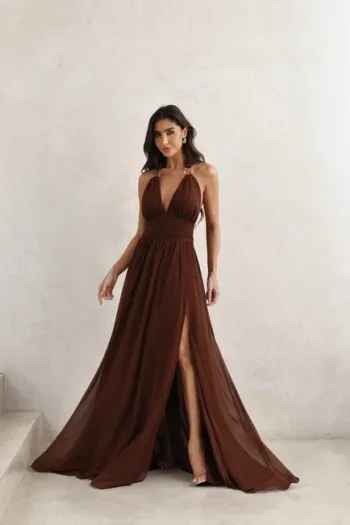VESTIDO LONGO COM FIVELA CARTAGENA - MARROM