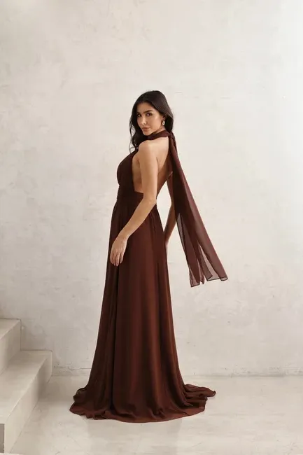 VESTIDO LONGO COM FIVELA CARTAGENA - MARROM