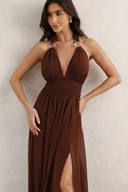VESTIDO LONGO COM FIVELA CARTAGENA - MARROM