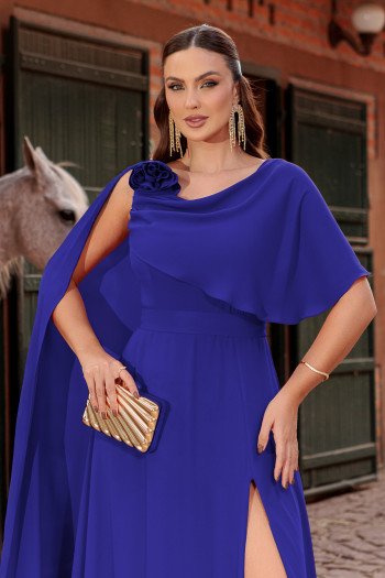 VESTIDO DE FESTA LONGO GARDEN DETALHE CAPA - AZUL ROYAL