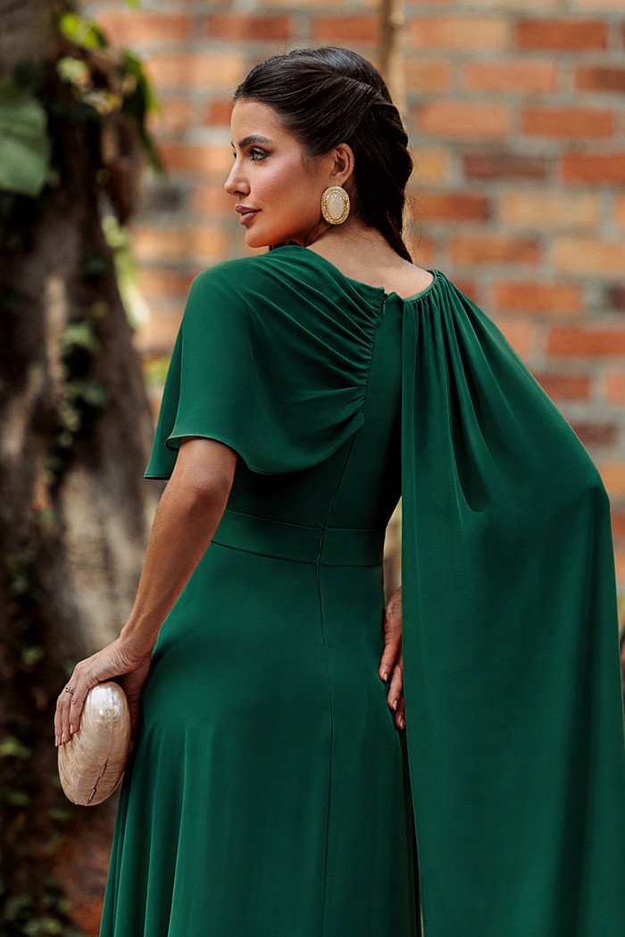 VESTIDO DE FESTA LONGO GARDEN DETALHE CAPA - VERDE ESMERALDA