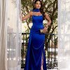 VESTIDO DE FESTA DANIELLA T.Q.C CREPE VOGUE - AZUL ROYAL