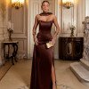 VESTIDO DE FESTA DANIELLA T.Q.C CREPE VOGUE - MARROM