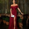   VESTIDO ÁGATA OMBRO A OMBRO TULE COM BRILHO - MARSALA