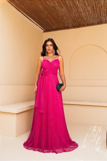 VESTIDO LONGO TULE GLITTER KATE - PINK