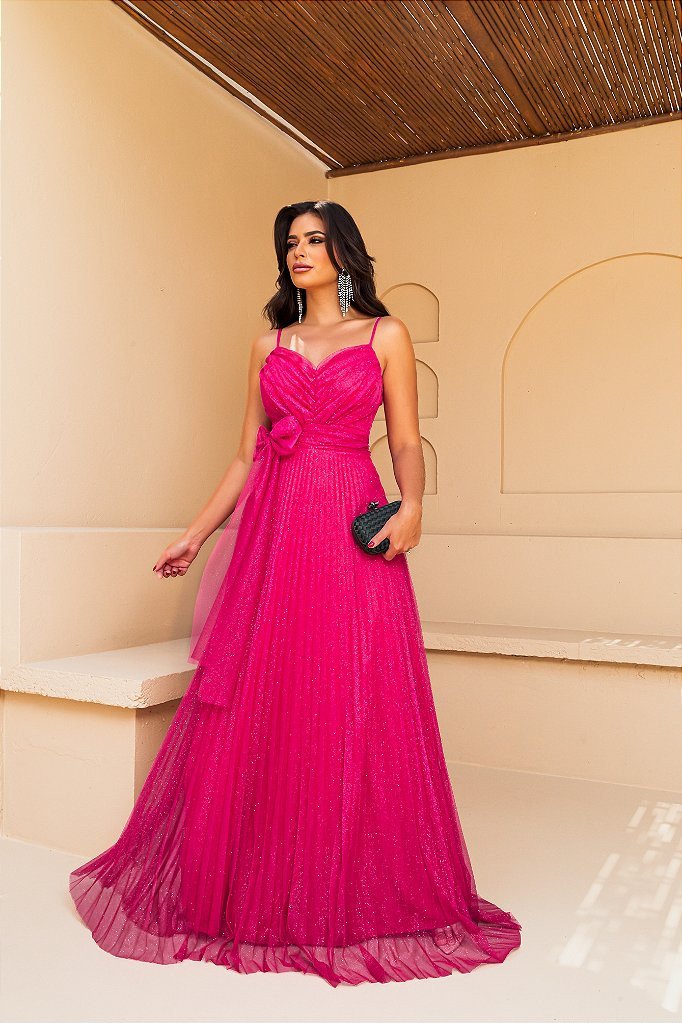 VESTIDO LONGO TULE GLITTER KATE - PINK