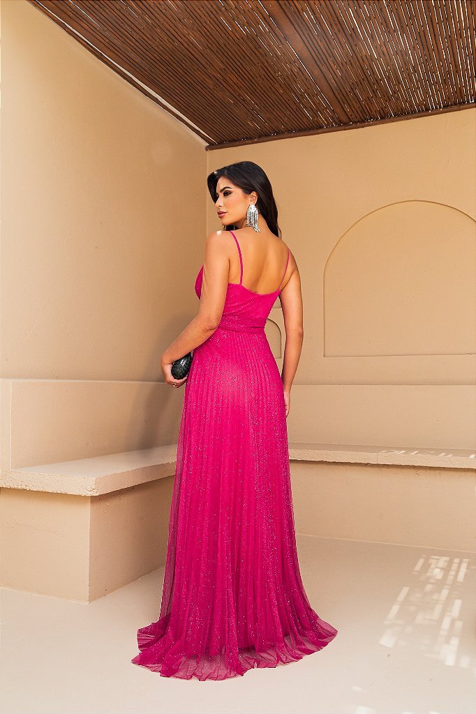 VESTIDO LONGO TULE GLITTER KATE - PINK