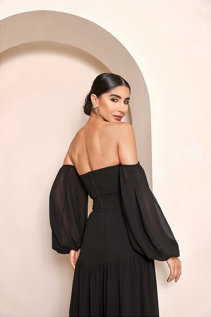 VESTIDO VAN GOGH LONGO CIGANINHA - PRETO
