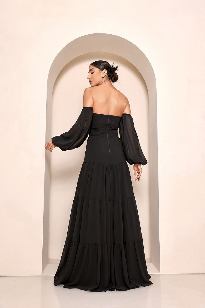 VESTIDO VAN GOGH LONGO CIGANINHA - PRETO