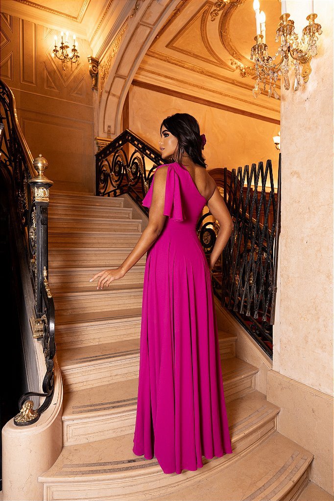 VESTIDO BUENOS AIRES UM OMBRO - FÚCSIA