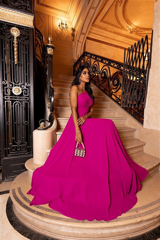 VESTIDO BUENOS AIRES UM OMBRO - FÚCSIA