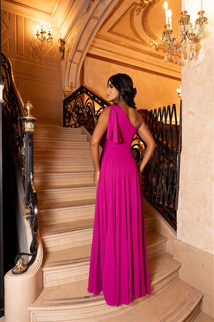 VESTIDO BUENOS AIRES UM OMBRO - FÚCSIA