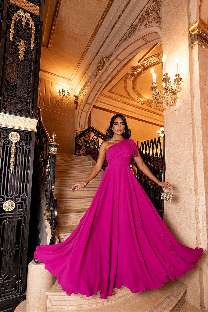 VESTIDO BUENOS AIRES UM OMBRO - FÚCSIA
