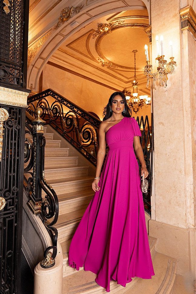 VESTIDO BUENOS AIRES UM OMBRO - FÚCSIA