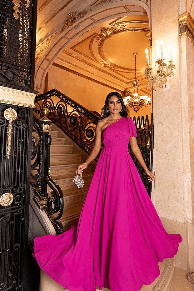 VESTIDO BUENOS AIRES UM OMBRO - FÚCSIA