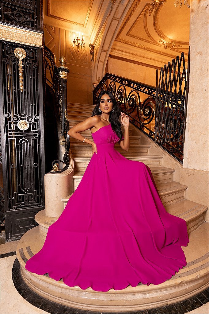 VESTIDO BUENOS AIRES UM OMBRO - FÚCSIA