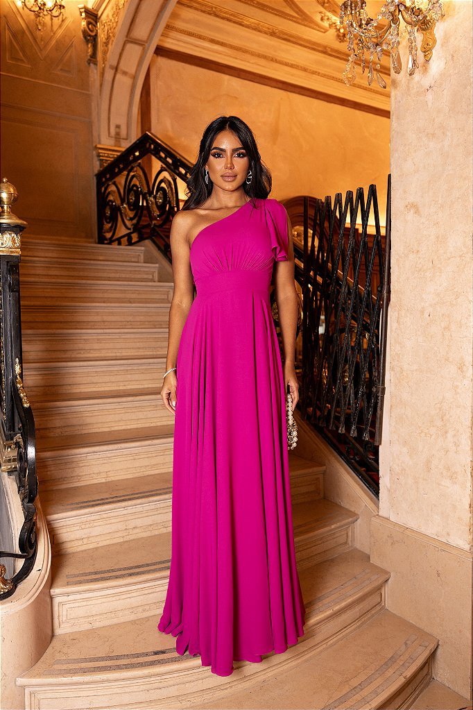 VESTIDO BUENOS AIRES UM OMBRO - FÚCSIA