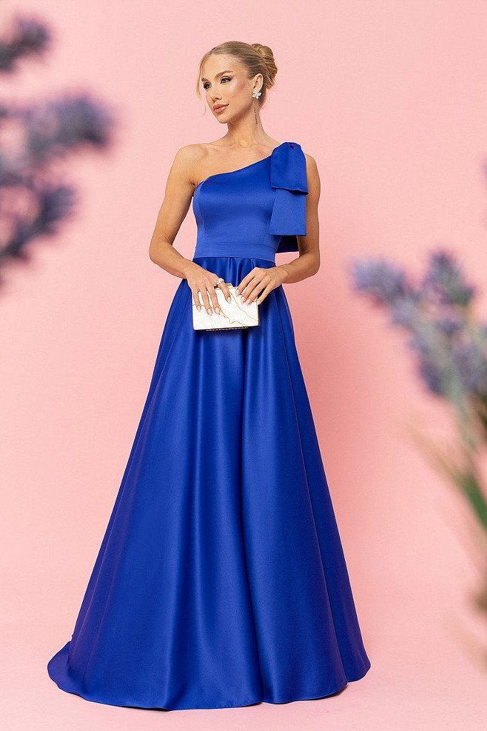 VESTIDO CHILE UM OMBRO SÓ ACETINADO - AZUL ROYAL