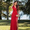 VESTIDO LONGO KOURTNEY DRAPEADO FENDA - VERMELHO
