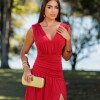 VESTIDO LONGO KOURTNEY DRAPEADO FENDA - VERMELHO