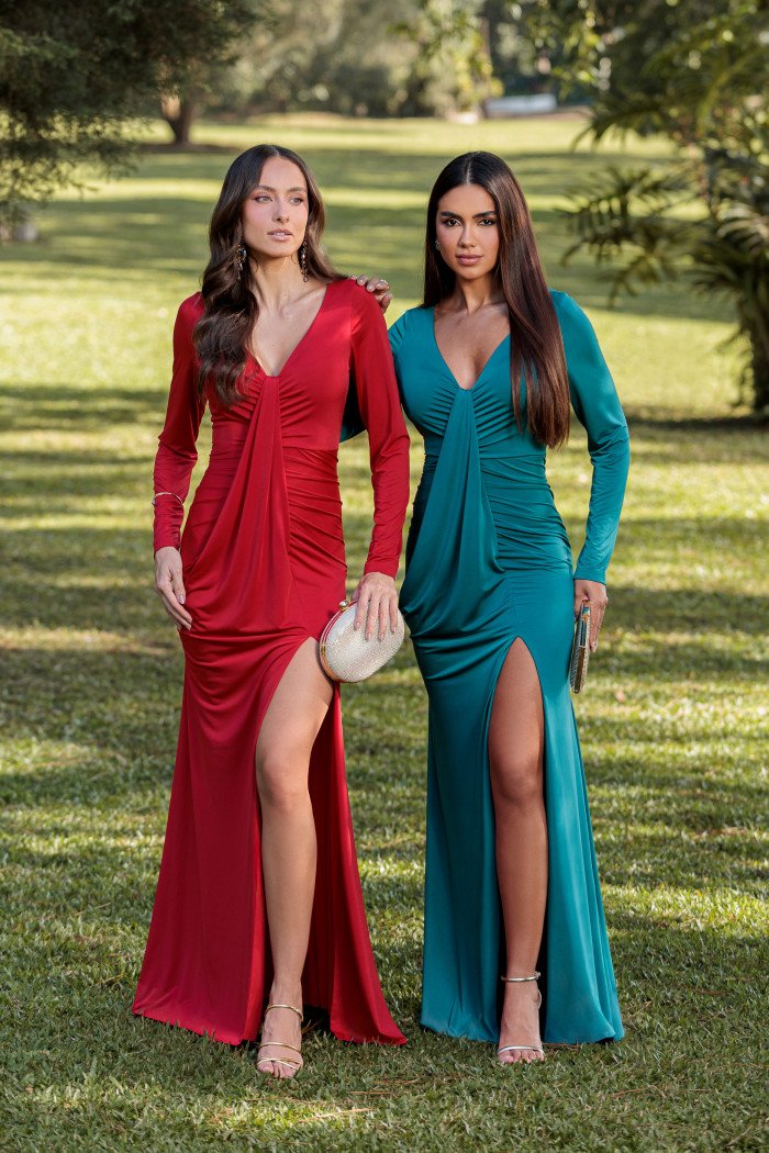 VESTIDO KATY MANGA LONGA JERSEY - AZUL PETROLÉO