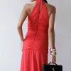 VESTIDO LINIK LONGO CREPE DRAPEADO ZÍPER COSTAS - VERMELHO
