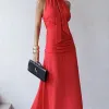 VESTIDO LINIK LONGO CREPE DRAPEADO ZÍPER COSTAS - VERMELHO