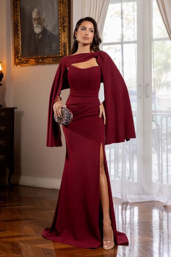 VESTIDO DE FESTA SEUL T.Q.C COM CAPA - MARSALA