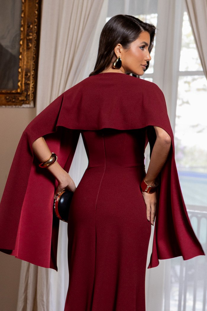 VESTIDO DE FESTA SEUL T.Q.C COM CAPA - MARSALA