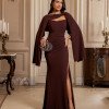 VESTIDO DE FESTA SEUL T.Q.C COM CAPA - MARROM