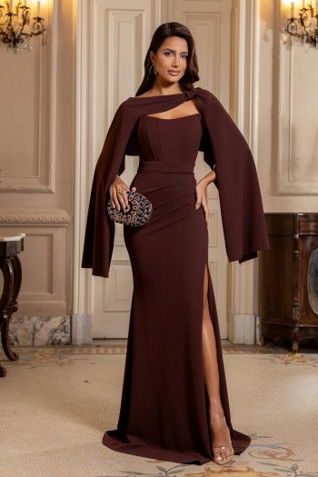 VESTIDO DE FESTA SEUL T.Q.C COM CAPA - MARROM