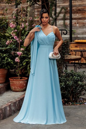 VESTIDO DE FESTA ORQUIDEA CREPE MUSSELINE - AZUL SERENITY