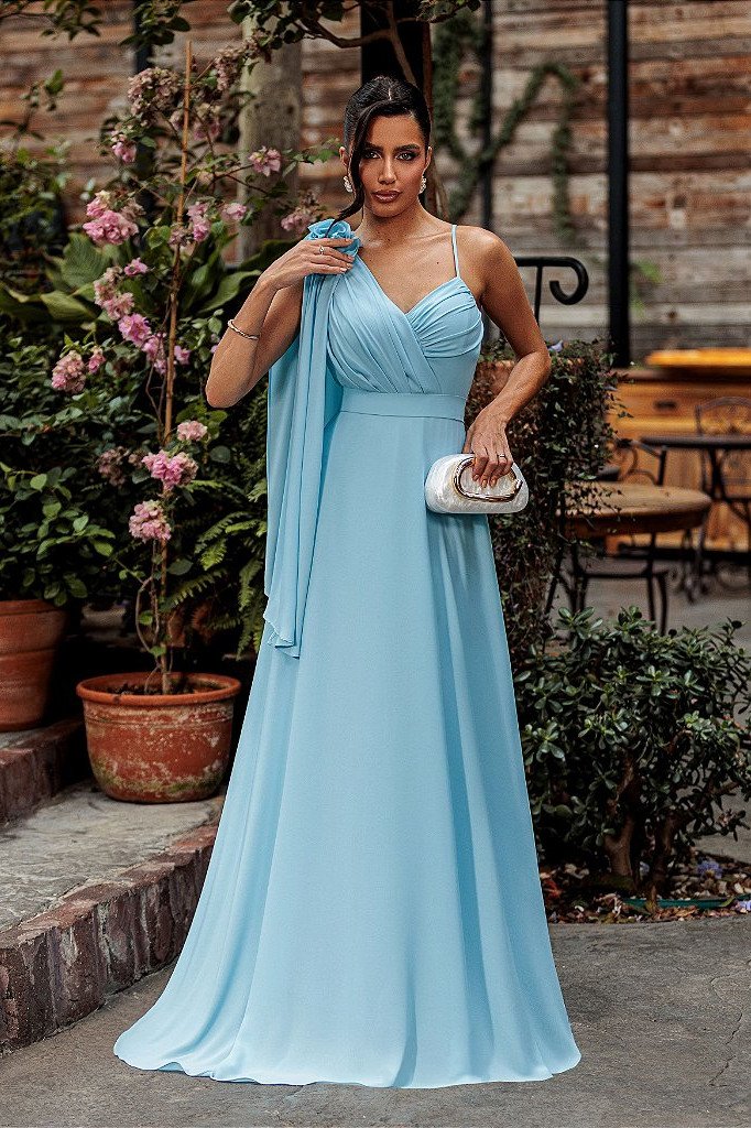 VESTIDO DE FESTA ORQUIDEA CREPE MUSSELINE - AZUL SERENITY