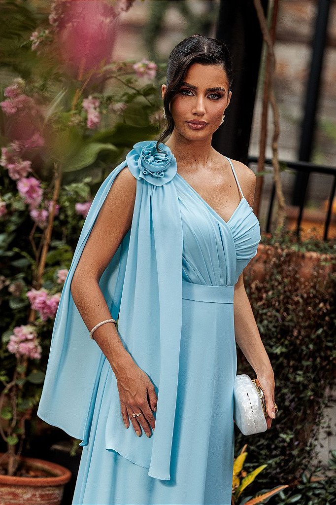 VESTIDO DE FESTA ORQUIDEA CREPE MUSSELINE - AZUL SERENITY