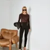 BLUSA TRICÔ ANIMAL PRINT - MARROM