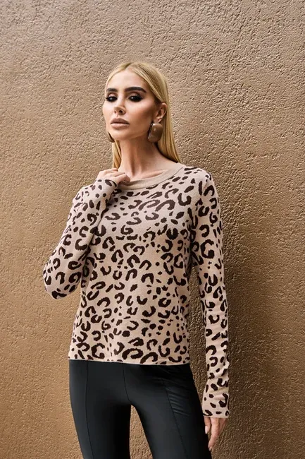 BLUSA TRICÔ ANIMAL PRINT - BEGE