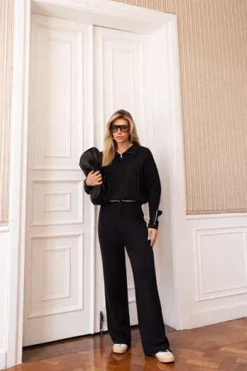CONJUNTO ORLANDO BLUSA E CALÇA TRICÔ - PRETO