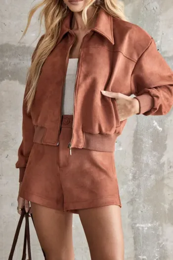 CONJUNTO CAMISA E SHORT SUEDE ALANA - CARAMELO
