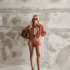 CONJUNTO CAMISA E SHORT SUEDE ALANA - CARAMELO