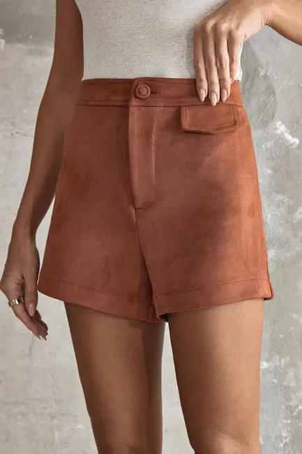 CONJUNTO CAMISA E SHORT SUEDE ALANA - CARAMELO