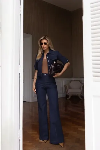 CONJUNTO CASAQUETO E CALÇA PESPONTO VEGAS - AZUL MARINHO