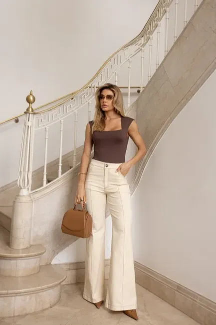 CONJUNTO CASAQUETO E CALÇA PESPONTO VEGAS - NATURAL