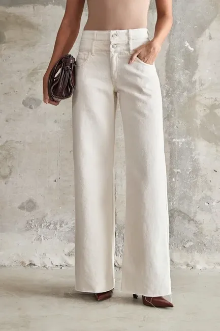 CALÇA JEANS JADE CÓS DUPLO - NATURAL