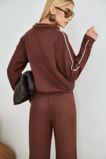 CONJUNTO ORLANDO BLUSA E CALÇA TRICÔ - MARROM