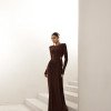 VESTIDO PARIS MANGA LONGA SAIA DRAPEADA - MARROM