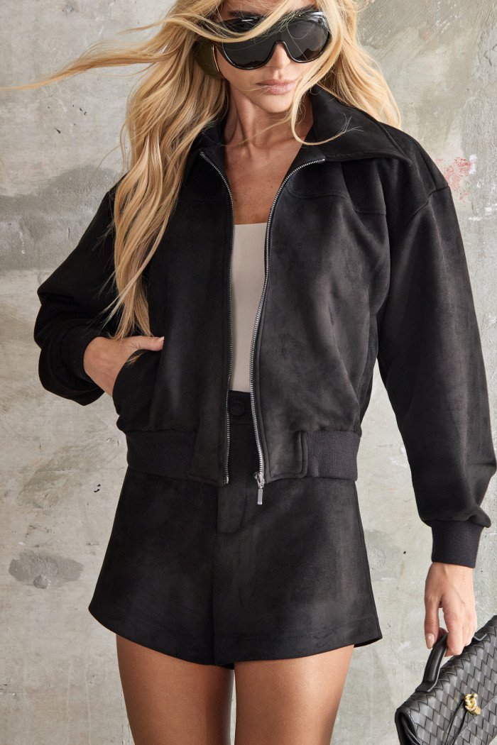 CONJUNTO CAMISA E SHORT SUEDE ALANA - PRETO