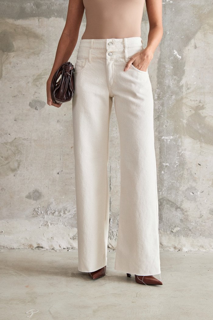 CALÇA JEANS JADE CÓS DUPLO - NATURAL