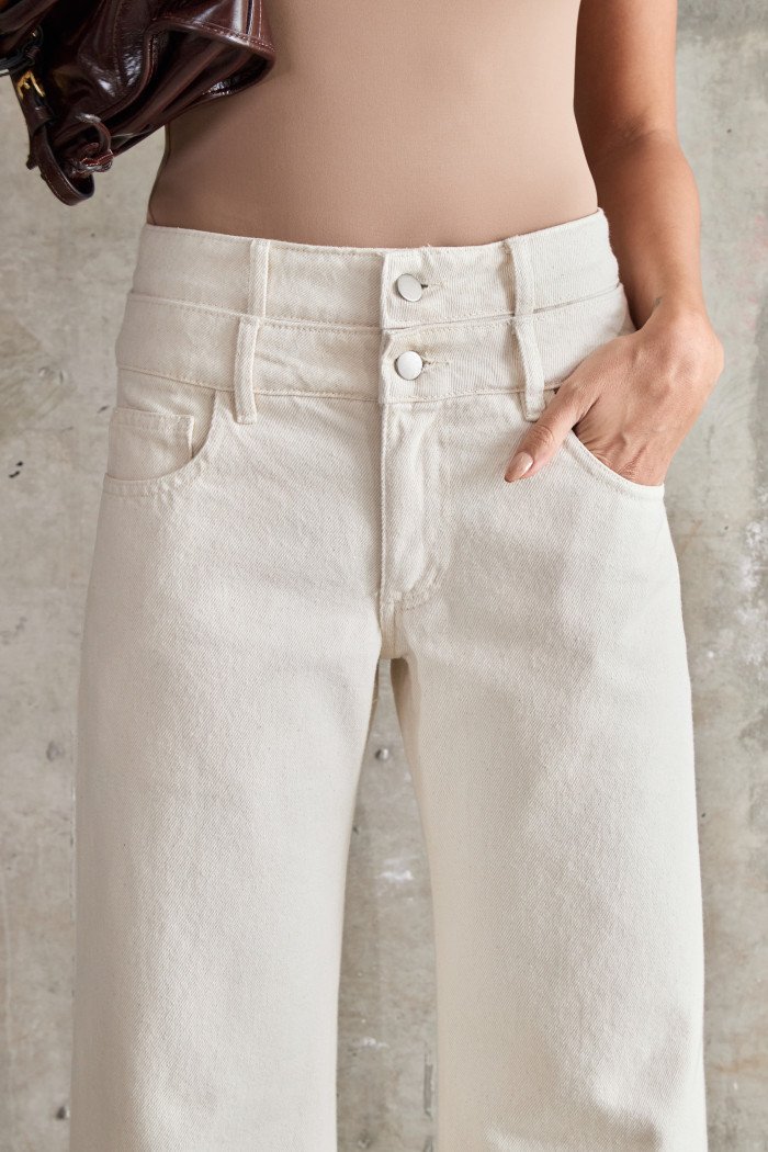 CALÇA JEANS JADE CÓS DUPLO - NATURAL