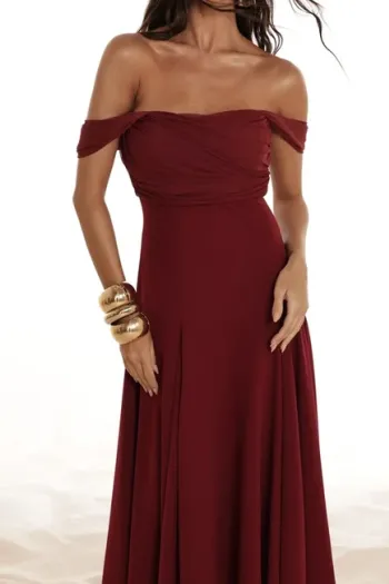 VESTIDO MIDI SAFIRA OMBRO A OMBRO - MARSALA