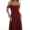 VESTIDO MIDI SAFIRA OMBRO A OMBRO - MARSALA